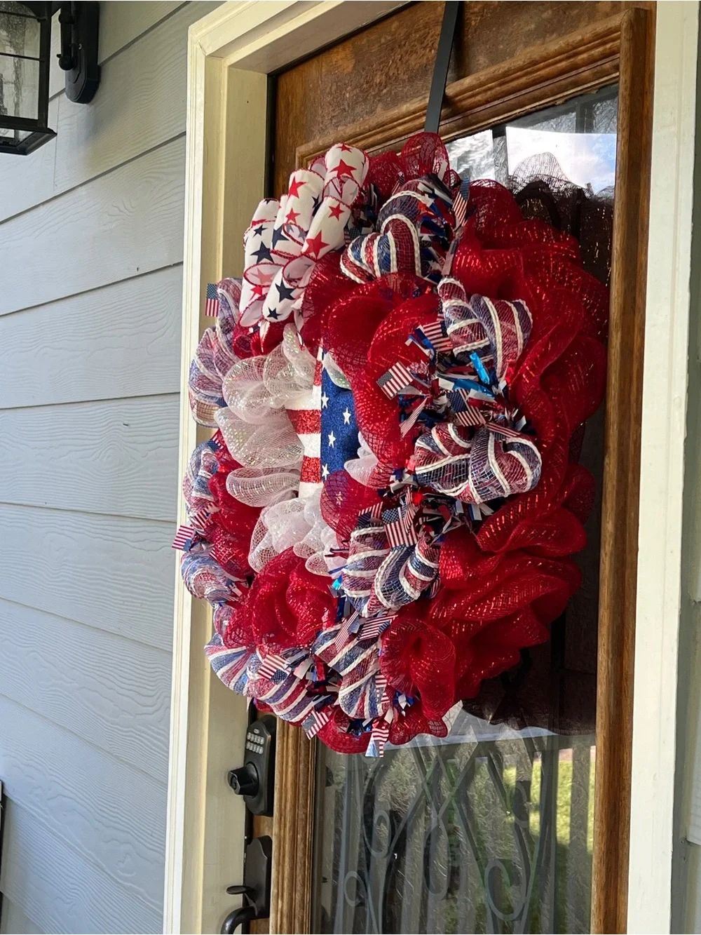 Handmade Patriotic Red, White & Blue with Star Deco Mesh Holiday Wreath